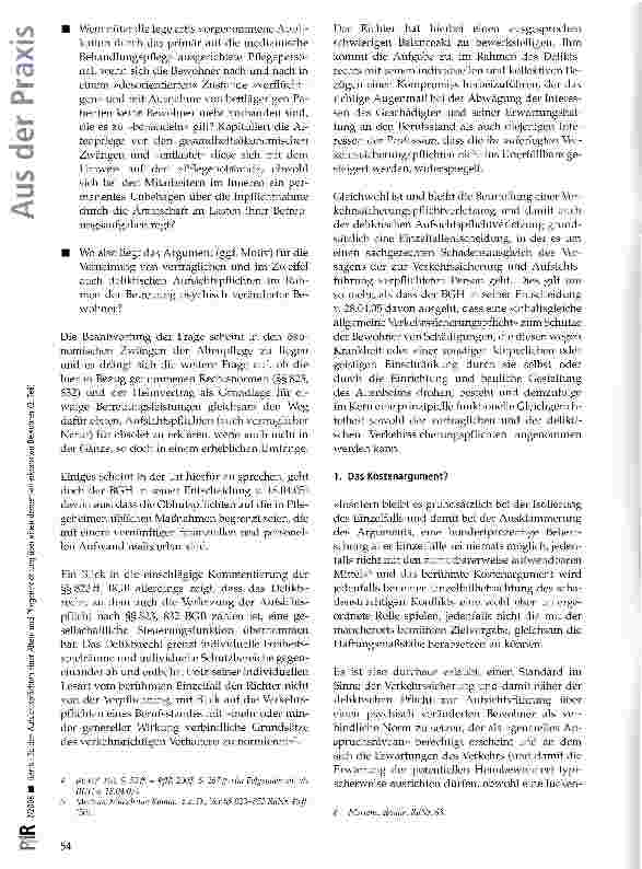 Vorschauseite 2: Zu den Aufsichtspflichten einer Altenund Pflegeeinrichtung über einen dementieil erkrankten Bewohner (2. Teil)