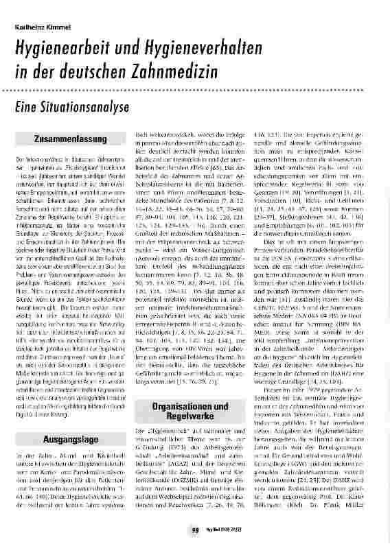 Vorschauseite 1: Hygienearbeit und Hygieneverhalten in der deutschen Zahnmedizin