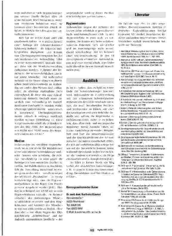 Vorschauseite 6: Hygienearbeit und Hygieneverhalten in der deutschen Zahnmedizin