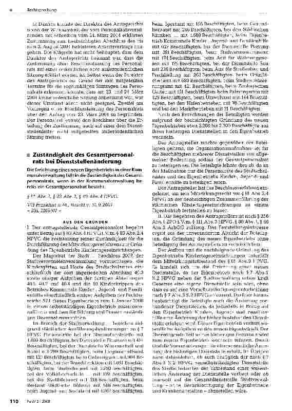 Vorschauseite 1: Zuständigkeit des Gesamtpersonalrats bei Dienststellenänderung