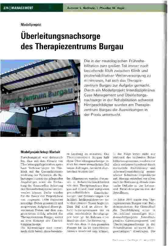 Vorschauseite 1: Uberleitungsnachsorge des Therapiezentrums Burgau