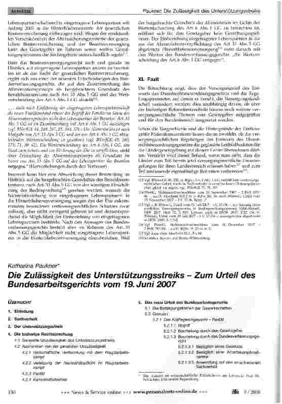 Vorschauseite 1: Die Zulässigkeit des Unterstützungsstreiks - Zum Urteil des Bundesarbeitsgerichts vom 19. Juni 2007