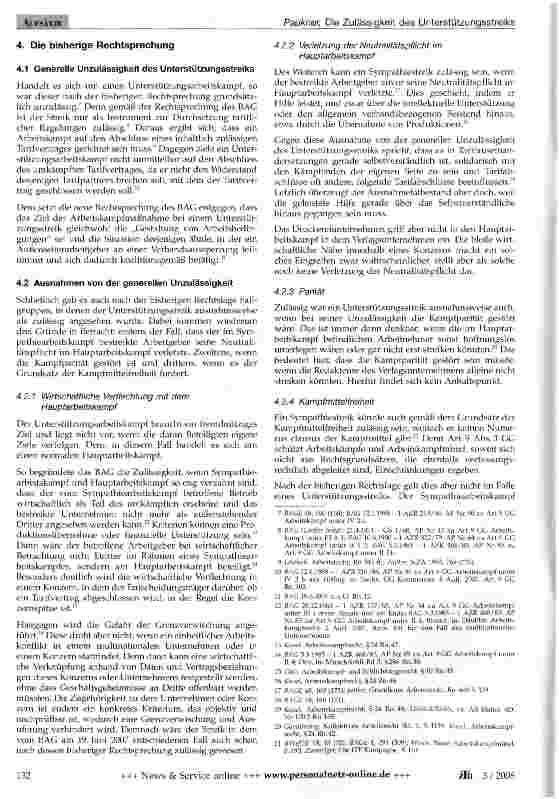 Vorschauseite 3: Die Zulässigkeit des Unterstützungsstreiks - Zum Urteil des Bundesarbeitsgerichts vom 19. Juni 2007
