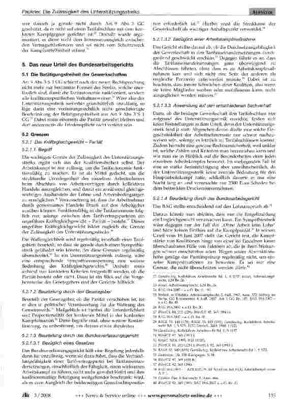 Vorschauseite 4: Die Zulässigkeit des Unterstützungsstreiks - Zum Urteil des Bundesarbeitsgerichts vom 19. Juni 2007