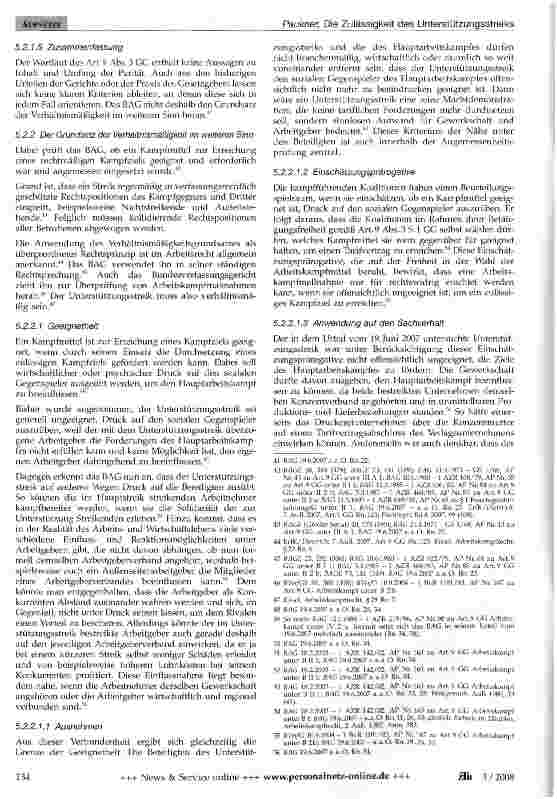 Vorschauseite 5: Die Zulässigkeit des Unterstützungsstreiks - Zum Urteil des Bundesarbeitsgerichts vom 19. Juni 2007