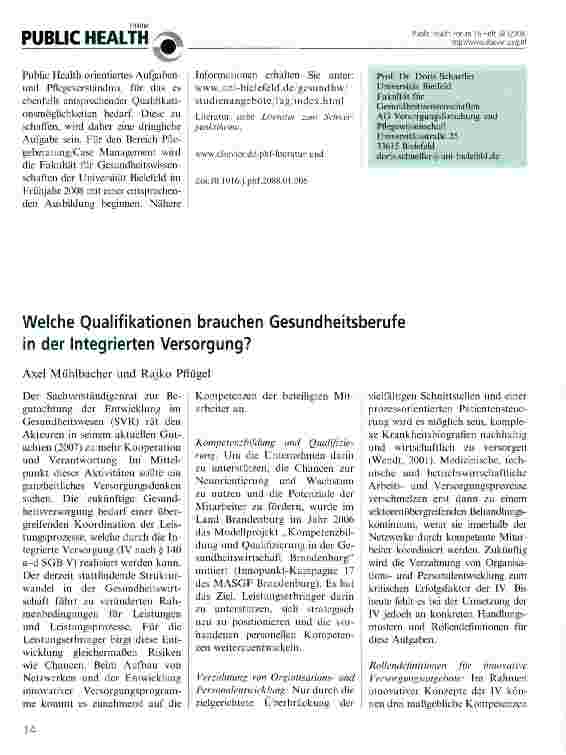 Vorschauseite 1: Welche Qualifikationen brauchen Gesundheitsberufe in der Integrierten Versorgung?