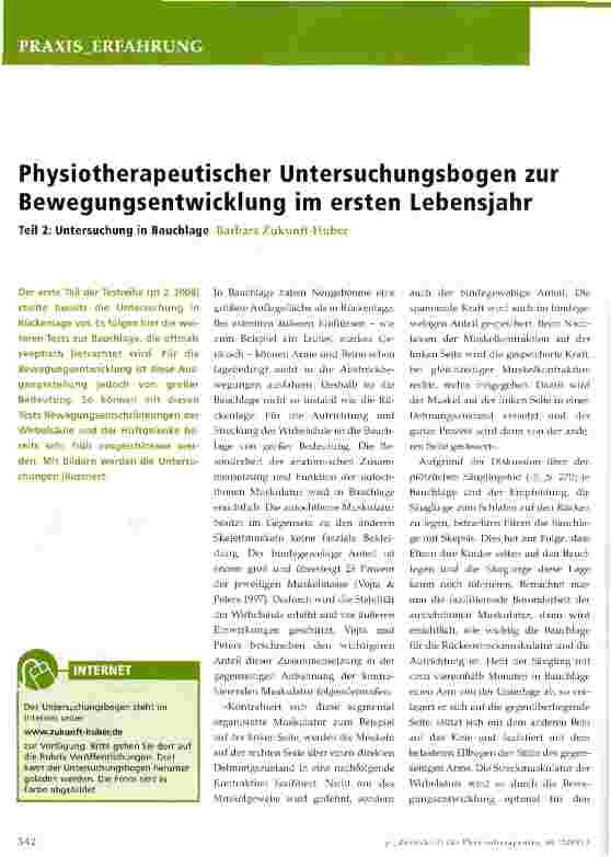 Vorschauseite 1: Physiotherapeutischer Untersuchungsbogen zur Bewegungsentwicklung im ersten Lebensjahr