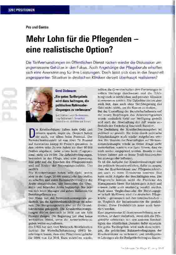 Vorschauseite 1: Mehr Lohn für die Pflegenden -eine realistische Option?