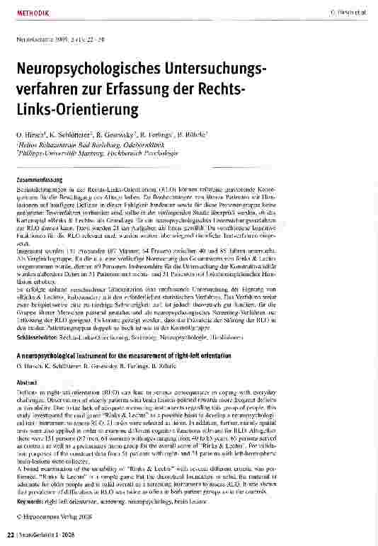 Vorschauseite 1: Neuropsychologisches Untersuchungsverfahren zur Erfassung der Rechts-Links-Orientierung