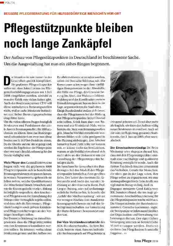 Vorschauseite 1: Pflegestützpunkte bleiben noch lange Zankäpfel