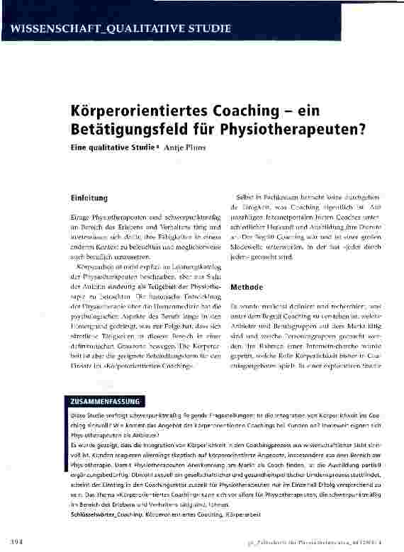 Vorschauseite 1: Körperorientiertes Coaching - ein Betätigungsfeld für Physiotherapeuten?