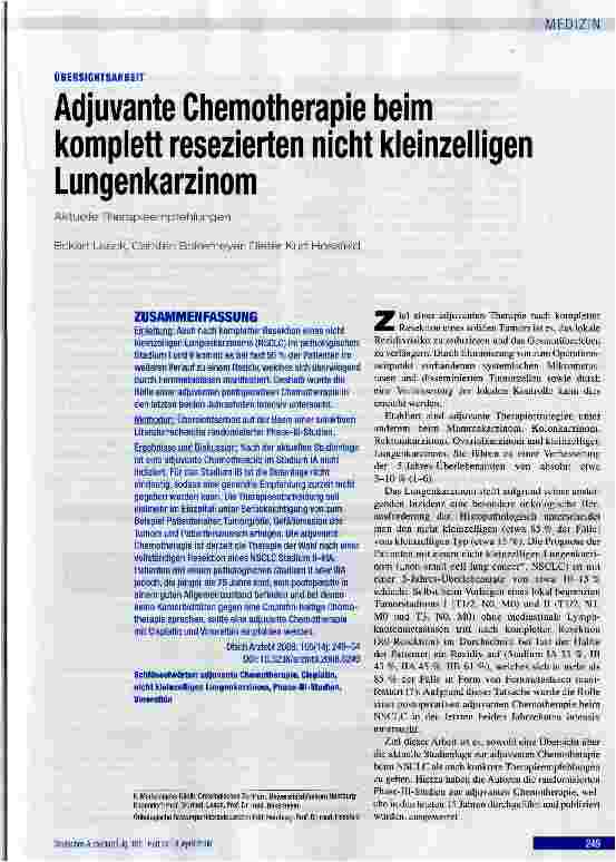 Vorschauseite 1: Adjuvante Chemotherapie beim komplett resezierten nicht kleinzelligen Lungenkarzinom