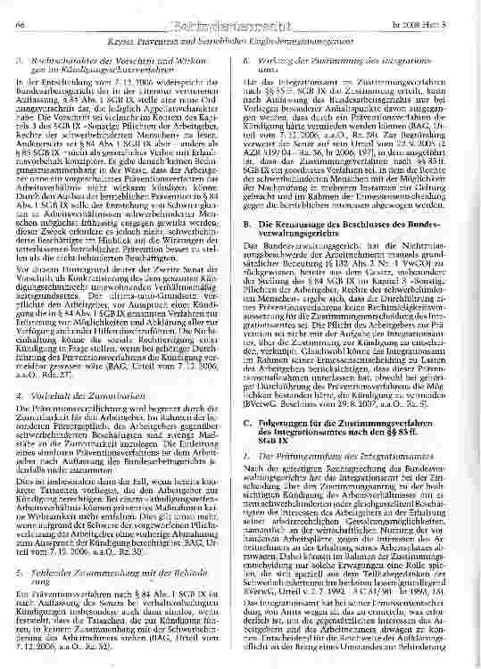 Vorschauseite 2: Prävention und betriebliches Eingliederungsmanagement beim Zustimmungs-verfahren nach §§ 85 ff. SGBIX