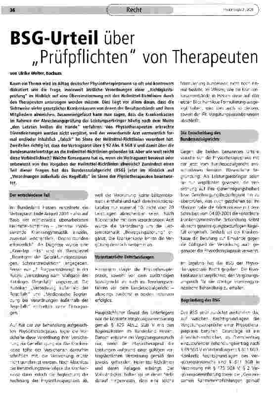 Vorschauseite 1: BSG-Urteil über „Prüfpflichten von Therapeuten