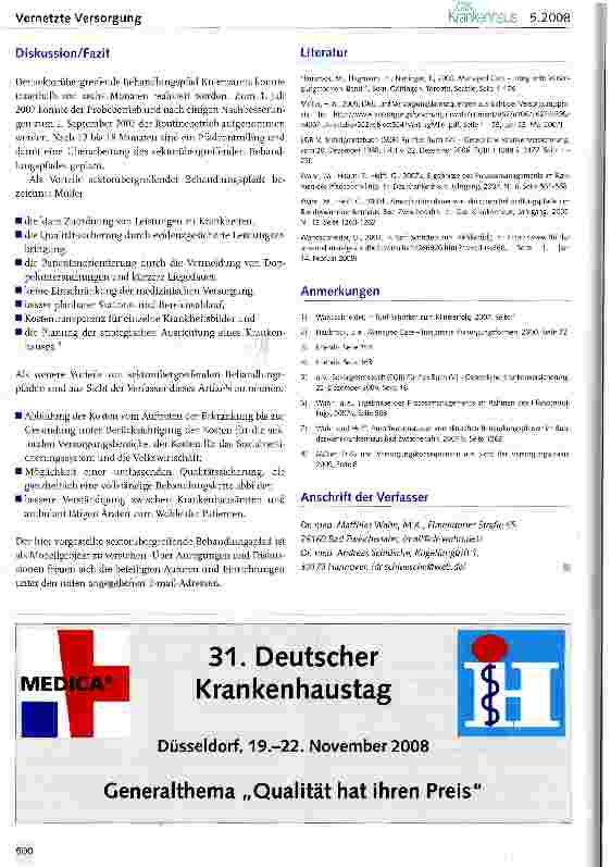Vorschauseite 5: Sektorenübergreifender Behandlungspfad zwischen dem Fachsanitätszentrum Hannover und dem Bundeswehrkrankenhaus Bad Zwischenahn