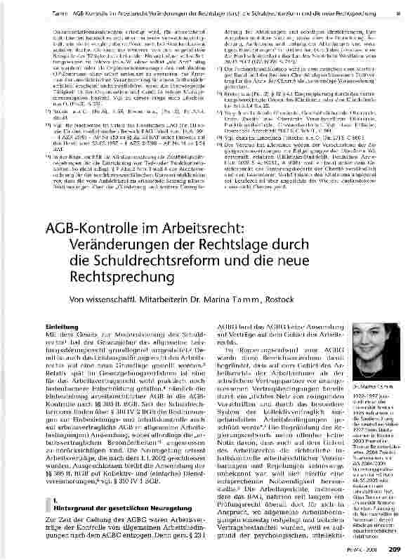 Vorschauseite 1: AGB-Kontrolle im Arbeitsrecht: Veränderungen der Rechtslage durch die Schuldrechtsreform und die neue Rechtsprechung