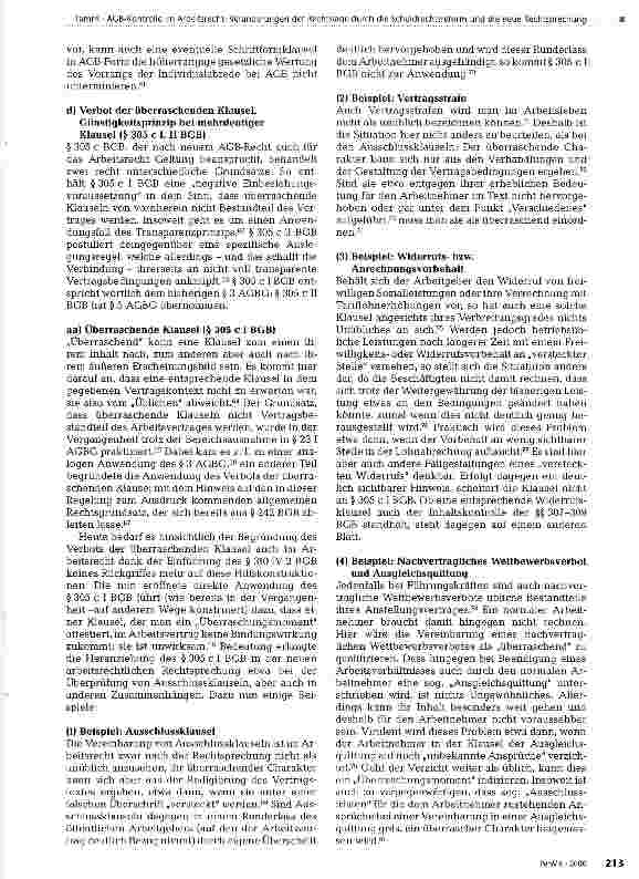 Vorschauseite 5: AGB-Kontrolle im Arbeitsrecht: Veränderungen der Rechtslage durch die Schuldrechtsreform und die neue Rechtsprechung