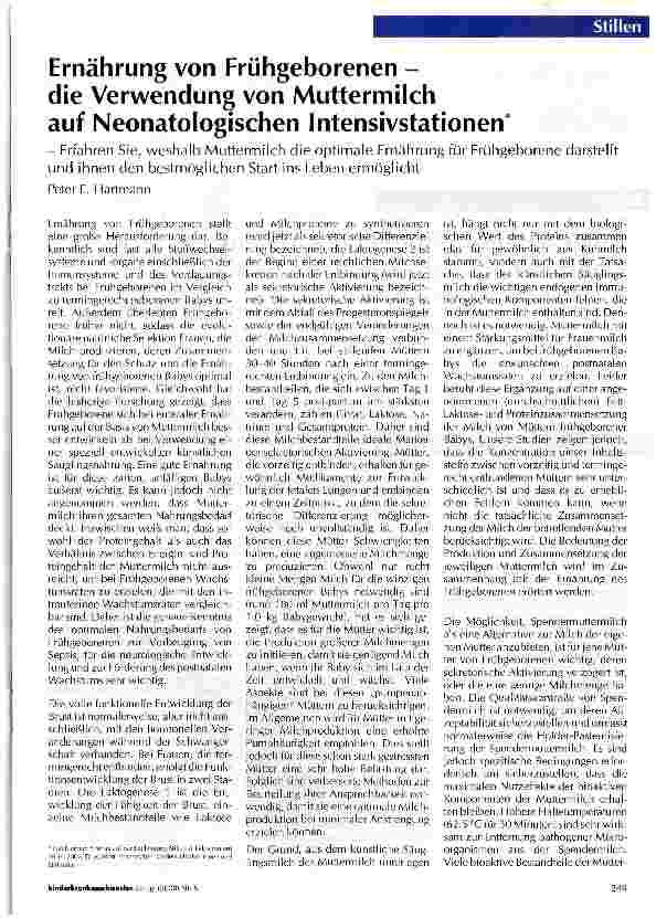 Vorschauseite 1: Ernährung von Frühgeborenen - die Verwendung von Muttermilchauf Neonatologischen Intensivstationen