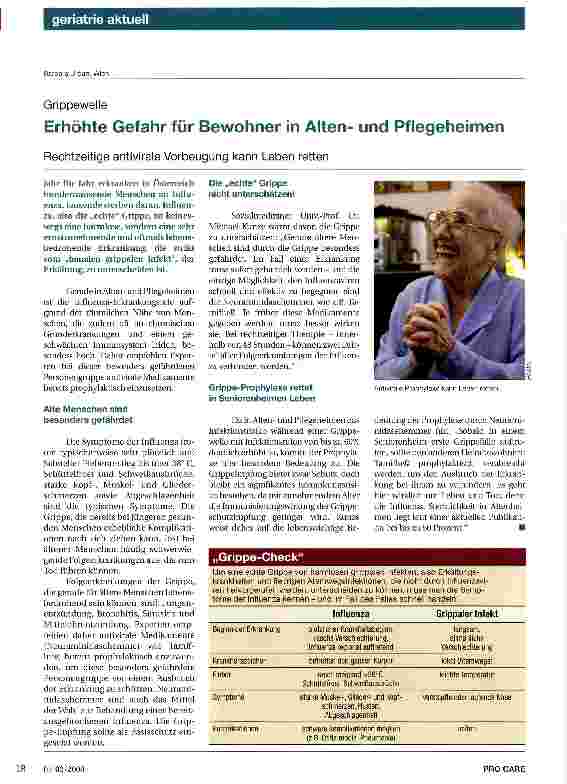 Vorschauseite 1: Erhöhte Gefahr für Bewohner in Altenund Pflegeheimen-Rechtzeitige antivirale Vorbeugung kann Leben retten