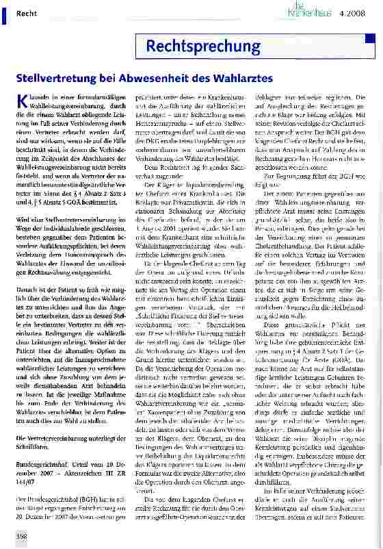 Vorschauseite 1: Stellvertretung bei Abwesenheit des Wahlarztes