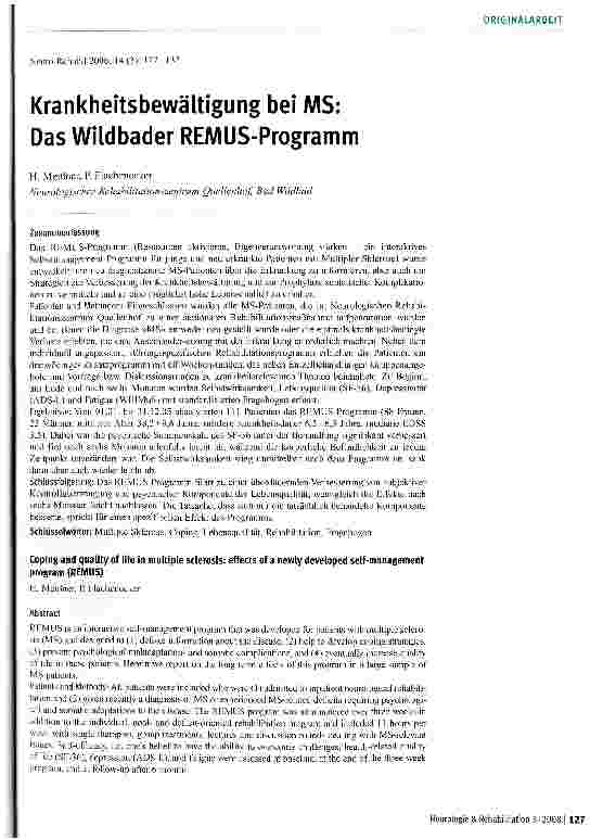 Vorschauseite 1: Krankheitsbewältigung bei MS: Das Wildbader REMUS-Programm