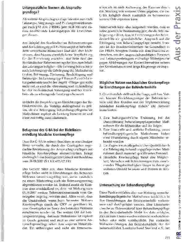 Vorschauseite 3: § 37 SGB V im GKV-WSG -die Stellungnahme des G-BA und daraus resultierende Herausforderungen für die Behindertenhilfe