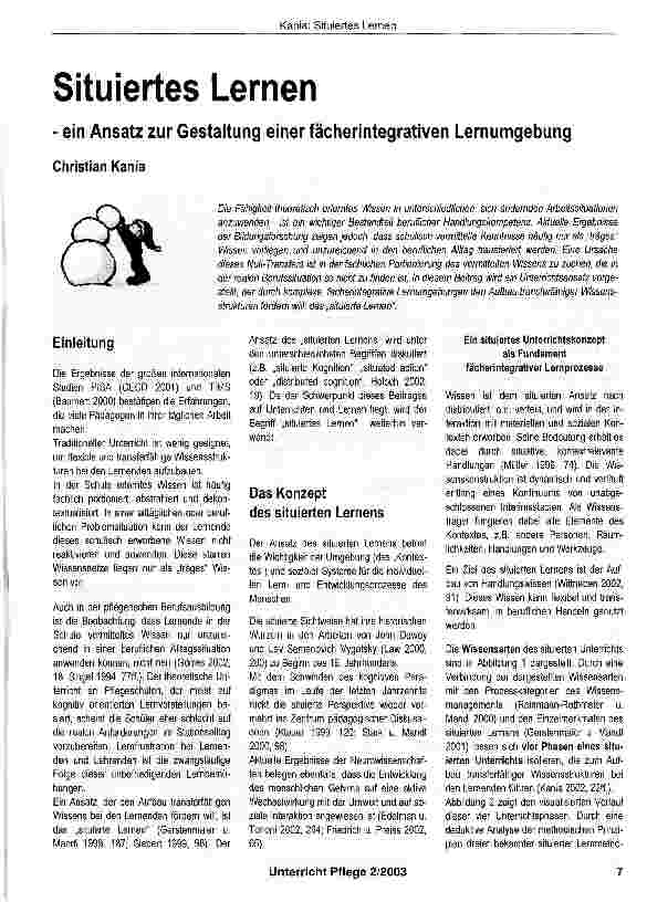 Vorschauseite 1: Situiertes Lernen - ein Ansatz zur Gestaltung einer fächerintegrativen Lernumgebung