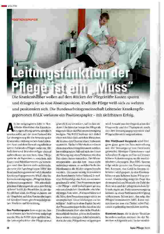 Vorschauseite 1: Leitungsfunktion der Pflege ist ein Muss