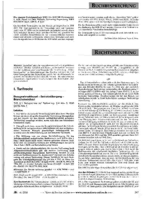 Vorschauseite 1: Bezugnahmeklausel - Betriebsübergang -Branchenwechsel