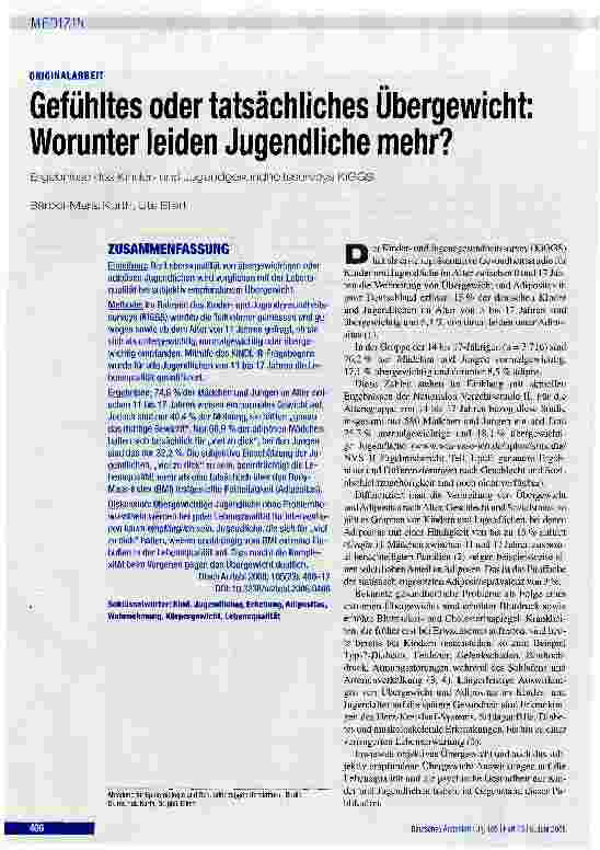 Vorschauseite 1: Gefühltes oder tatsächliches Übergewicht: Worunter leiden Jugendliche mehr?
