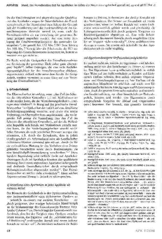 Vorschauseite 4: Das Fremdbesitzverbot für Apotheken im Lichte der Niederlassungs-freiheit gemäß Art. 43 und 48 EG* (Teil 2)