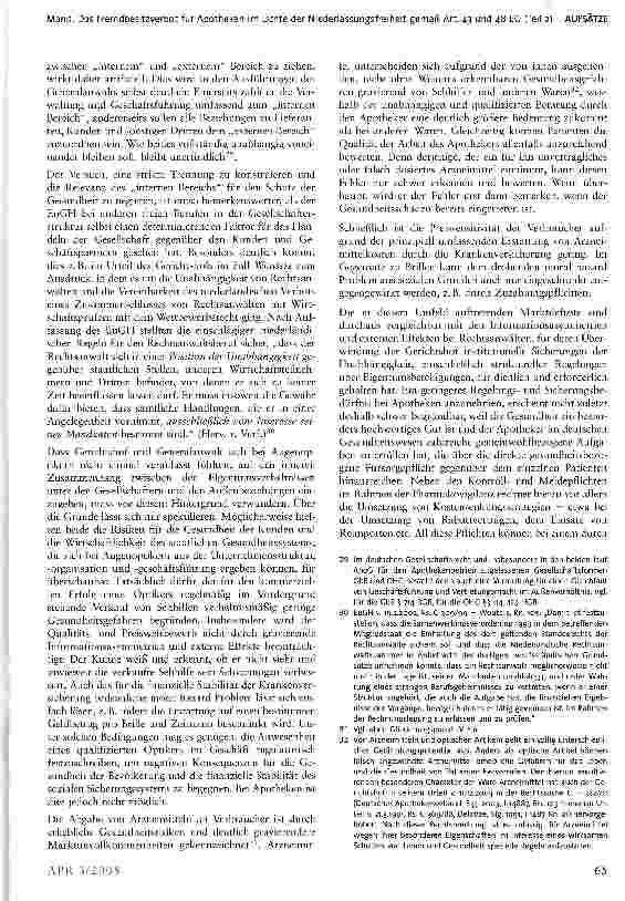 Vorschauseite 5: Das Fremdbesitzverbot für Apotheken im Lichte der Niederlassungs-freiheit gemäß Art. 43 und 48 EG* (Teil 2)
