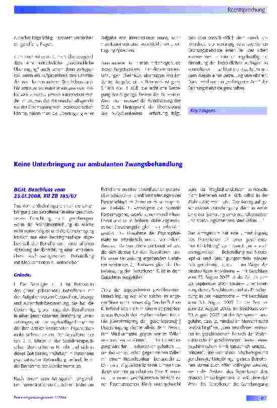 Vorschauseite 1: Keine Unterbringung zur ambulanten Zwangsbehandlung