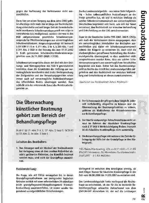 Vorschauseite 1: Die Überwachung künstlicher Beatmung gehört zum Bereich der Behandlungspflege