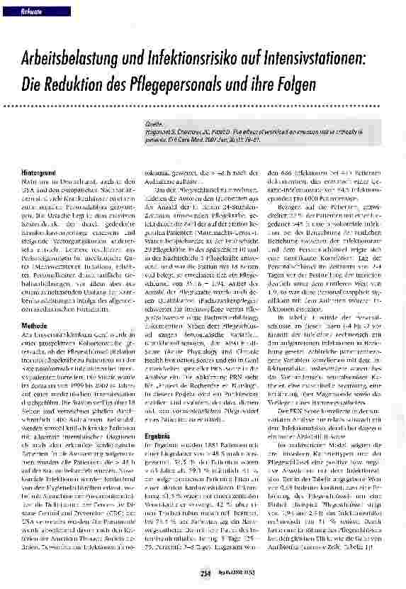 Vorschauseite 1: Arbeitsbelastung und Infektionsrisiko auf Intensivstationen: Die Reduktion des Pflegepersonals und ihre Folgen