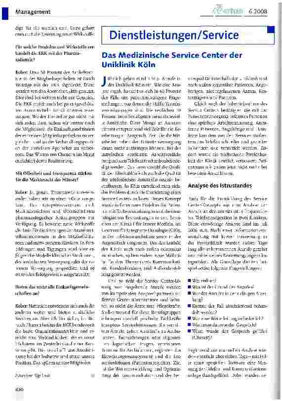 Vorschauseite 1: Das Medizinische Service Center der Uniklinik Köln