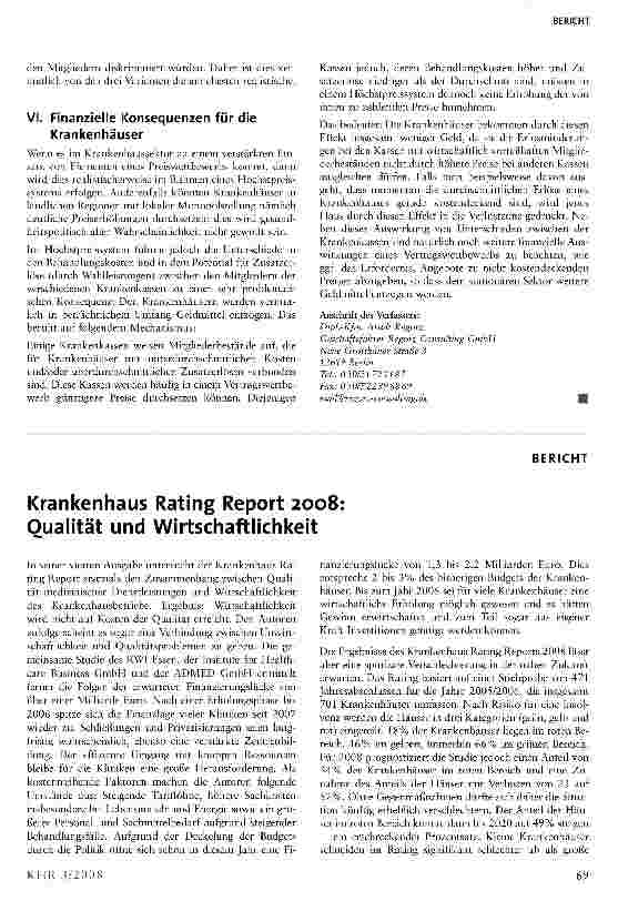Vorschauseite 4: Vertragswettbewerb in der Krankenhausversorgung Auswirkungen auf den Kassenwettbewerb