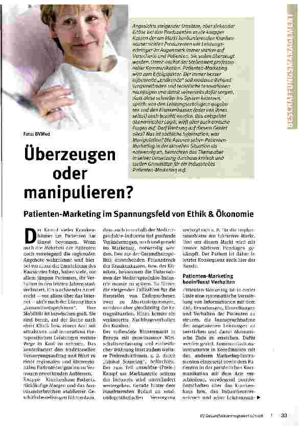 Vorschauseite 1: Überzeugen oder manipulieren?Patienten-Marketing im Spannungsfeld von Ethik & Ökonomie