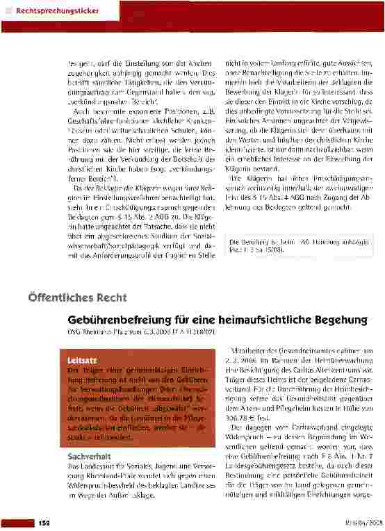 Vorschauseite 1: Gebührenbefreiung für eine heimaufsichtliche Begehung