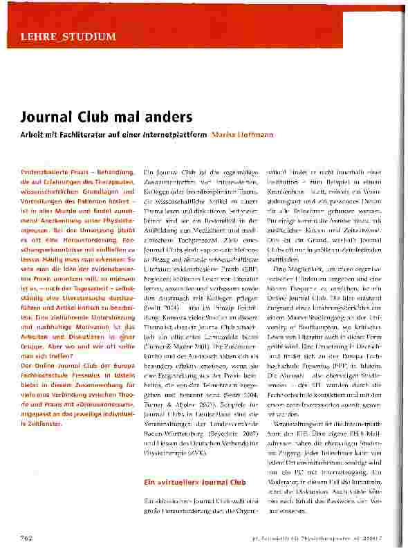 Vorschauseite 1: Journal Club mal anders. Arbeit mit Fachliteratur auf einer Internetplattform