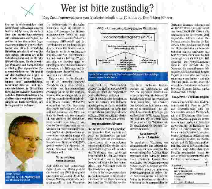 Vorschauseite 1: Wer ist bitte zuständig? Das Zusariimenwachsen von Medizintechnik und IT kann zu Konflikten führen