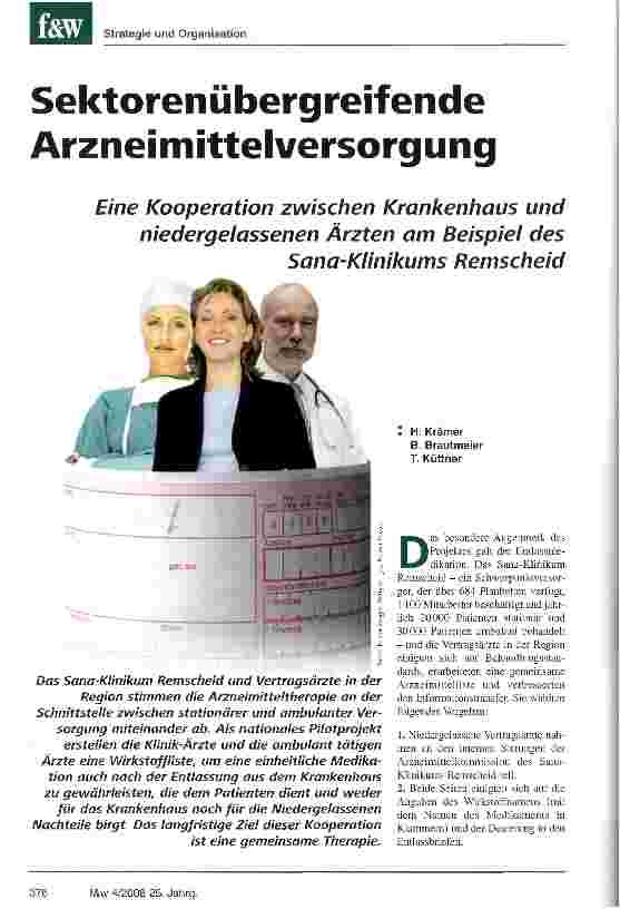 Vorschauseite 1: Sektorenübergreifende Arzneimittelversorgung. Eine Kooperation zwischen Krankenhaus und niedergelassenen Ärzten am Beispiel des Sana-Klinikums Remscheid