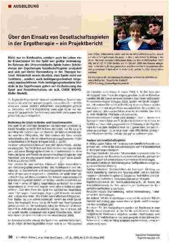 Vorschauseite 1: Über den Einsatz von Gesellschaftsspielen in der Ergotherapie - ein Projektbericht