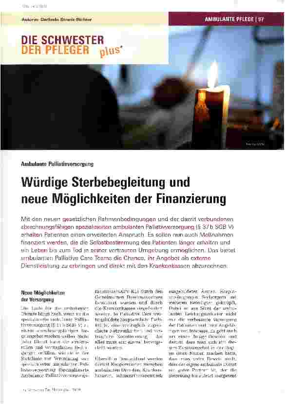 Vorschauseite 1: Würdige Sterbebegleitung und neue Möglichkeiten der Finanzierung