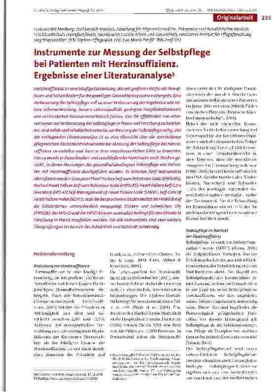 Vorschauseite 1: Instrumente zur Messung der Selbstpflege bei Patienten mit Herzinsuffizienz. Ergebnisse einer Literaturanalyse1