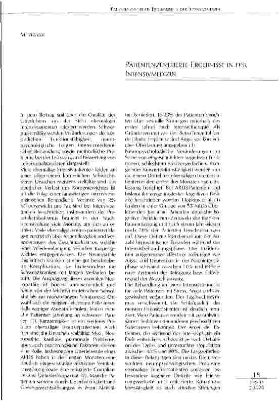 Vorschauseite 1: PATIENTENZENTRIERTE ERGEBNISSE IN DER INTENSIVMEDIZIN