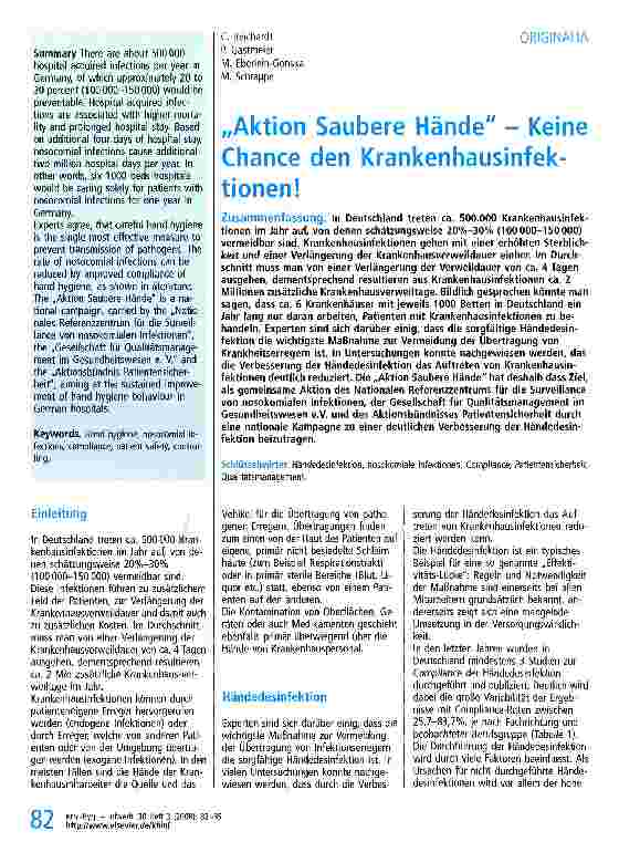 Vorschauseite 1: „Aktion Saubere Hände - Keine Chance den Krankenhausinfektionen!