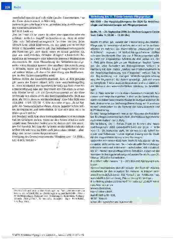 Vorschauseite 2: Patientenverfügungen sind verbindlich und müssen Beachtung findenAuch Richter machen sich strafbar, wenn sie Patientenverfügungen missachten