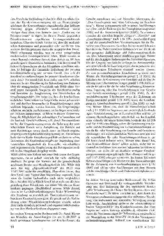 Vorschauseite 2: Krankenhaus Recht Tag 2008 in Frankfurt/MainTagungsbericht