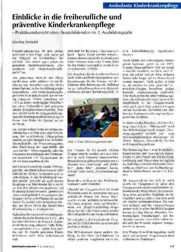 Vorschauseite 1: Einblicke in die freiberufliche und präventive Kinderkrankenpflege-Praktikumsbericht einer Auszubildenden im 3. Ausbildungsjahr